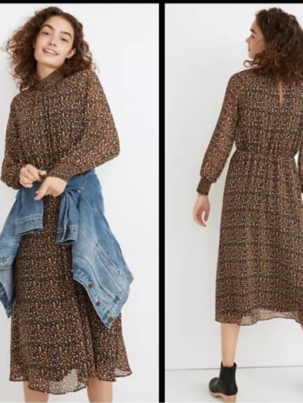 MADEWELL Georgette Smocked-Neck Midi Dress Folktale Paisley XXS XS